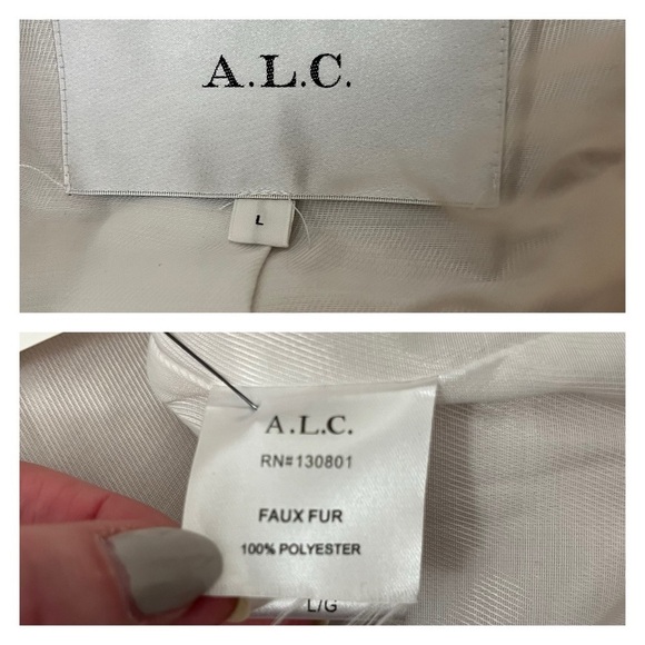 A.L.C. Grey Faux Fur Coat Faint Peach Oversized Jacket Large Furry Fuzzy EUC - Picture 16 of 16